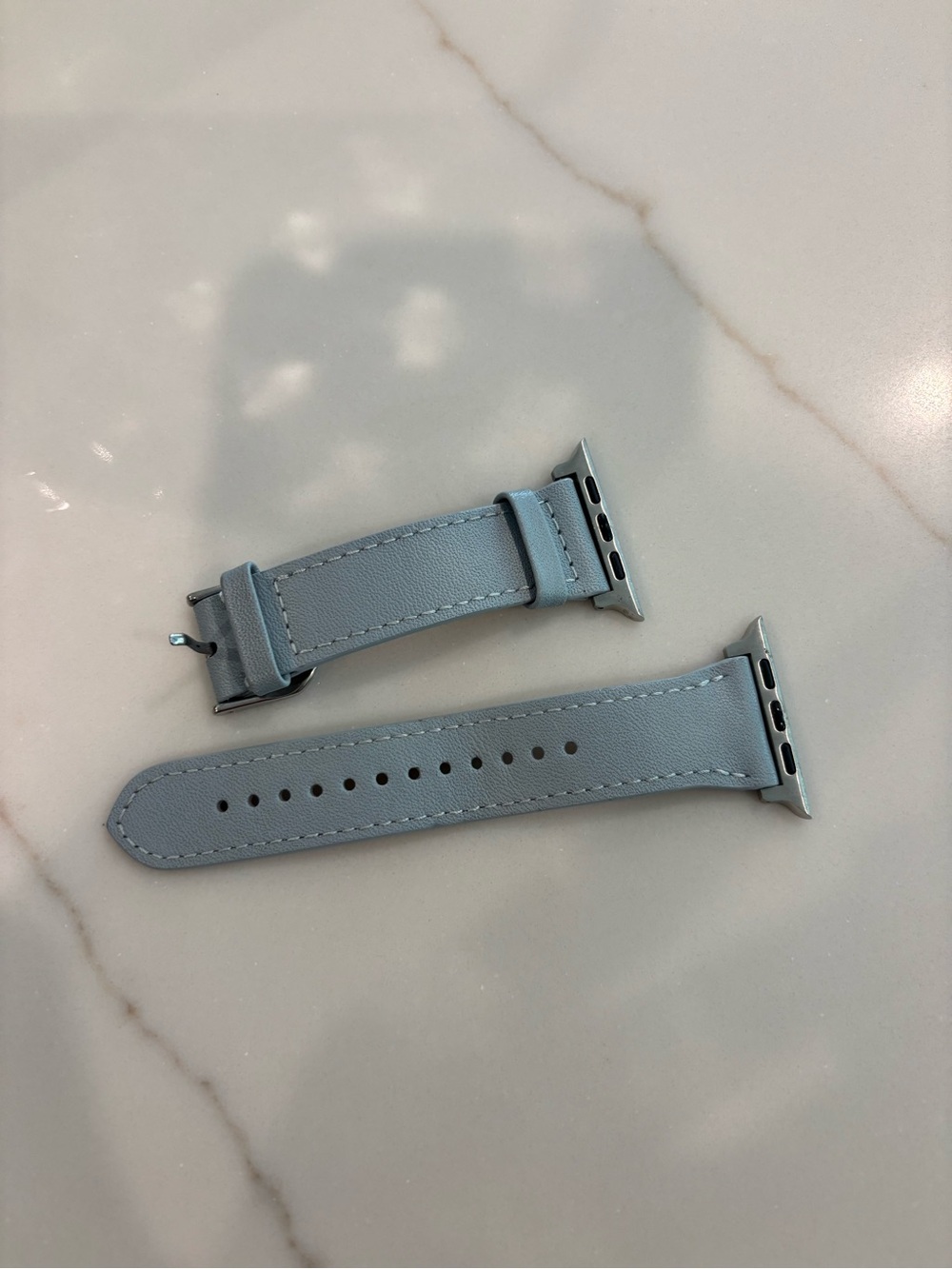 Hyer Goods Apple Watch Band Pale Blue Genuine Leather Silver Metal